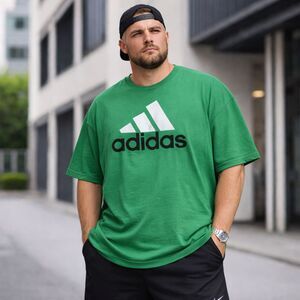 Adidas T Shirt The Go-To Tee Big Logo Men's 2XL Graphic Green Cotton Crewneck